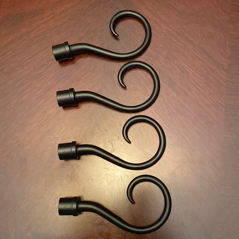 Cambria Collection Matte Black Metal Scroll Hook Curtain Rod Finials - Set of 4